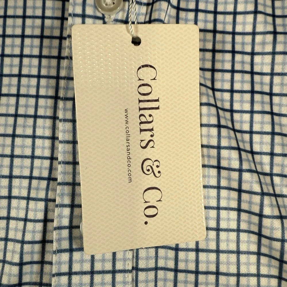Collars and Co Polo Shirt Mens Small Blue Check Dress Collar Short Sleeve New‎ - Picture 5 of 11